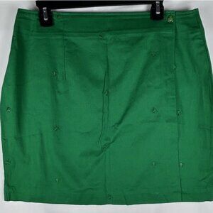 Vintage Eagles Eye Green Embroidered Frog Wrap Skirt Sz XL Knee Length 90s Y2K